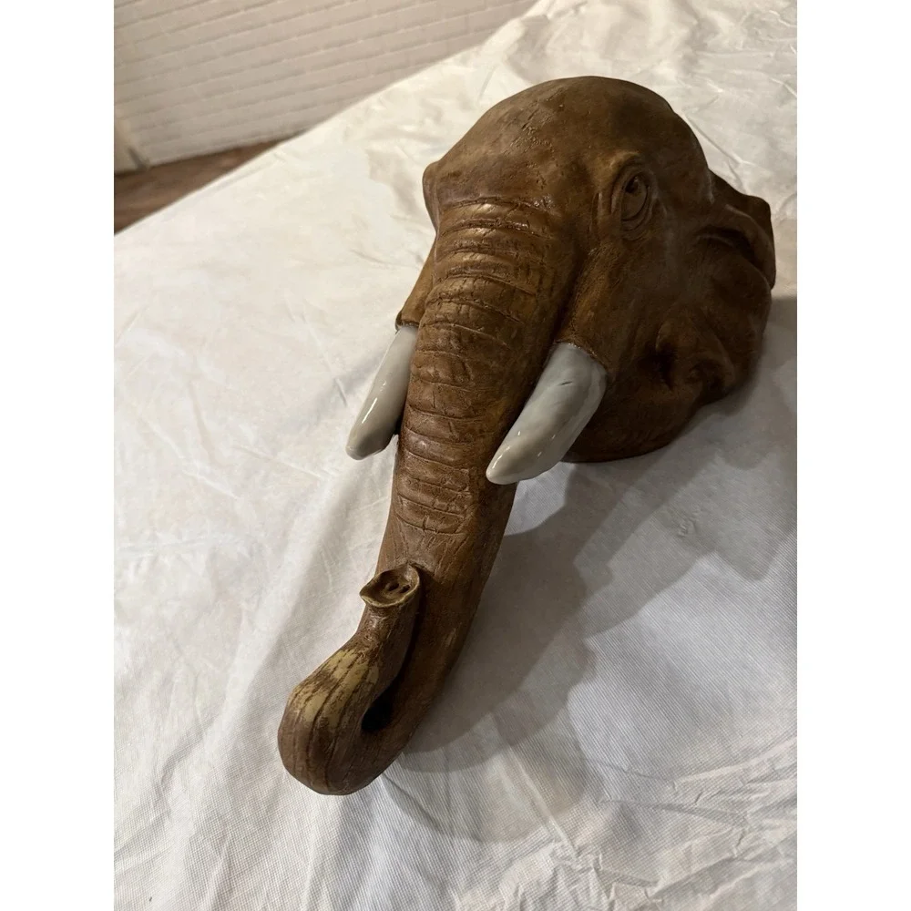 Elephant‎ Wall Hook Safari Decor Faux Wood Resin Head Trophy Head Animal Wall
